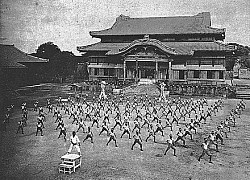 Karate training in front of Shuri Castle in Naha (1938)