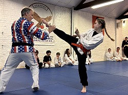 Sensei Gun & student at grading in Strombeek dojo