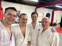 Elder statesman and Black Belt Udi Lerman (right) and the regulars at our Sunday morning class at Uccle